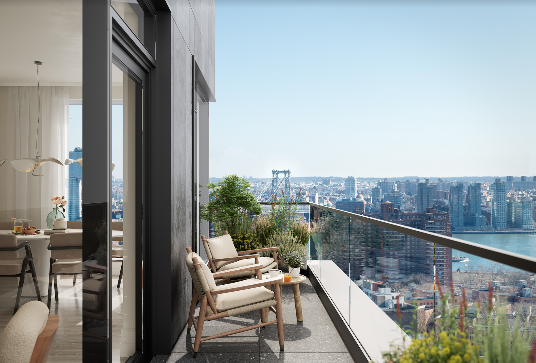 Tower terrace at 222 LES luxury condo in new york city by corcoran sunshine and optimum with branding by sideways creative agency new york